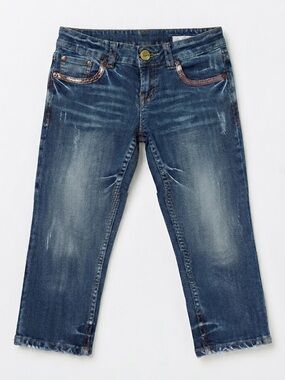 Vintage Y2K Embroidered Crown Low Rise Cropped Jeans Medium Wash / Size 26